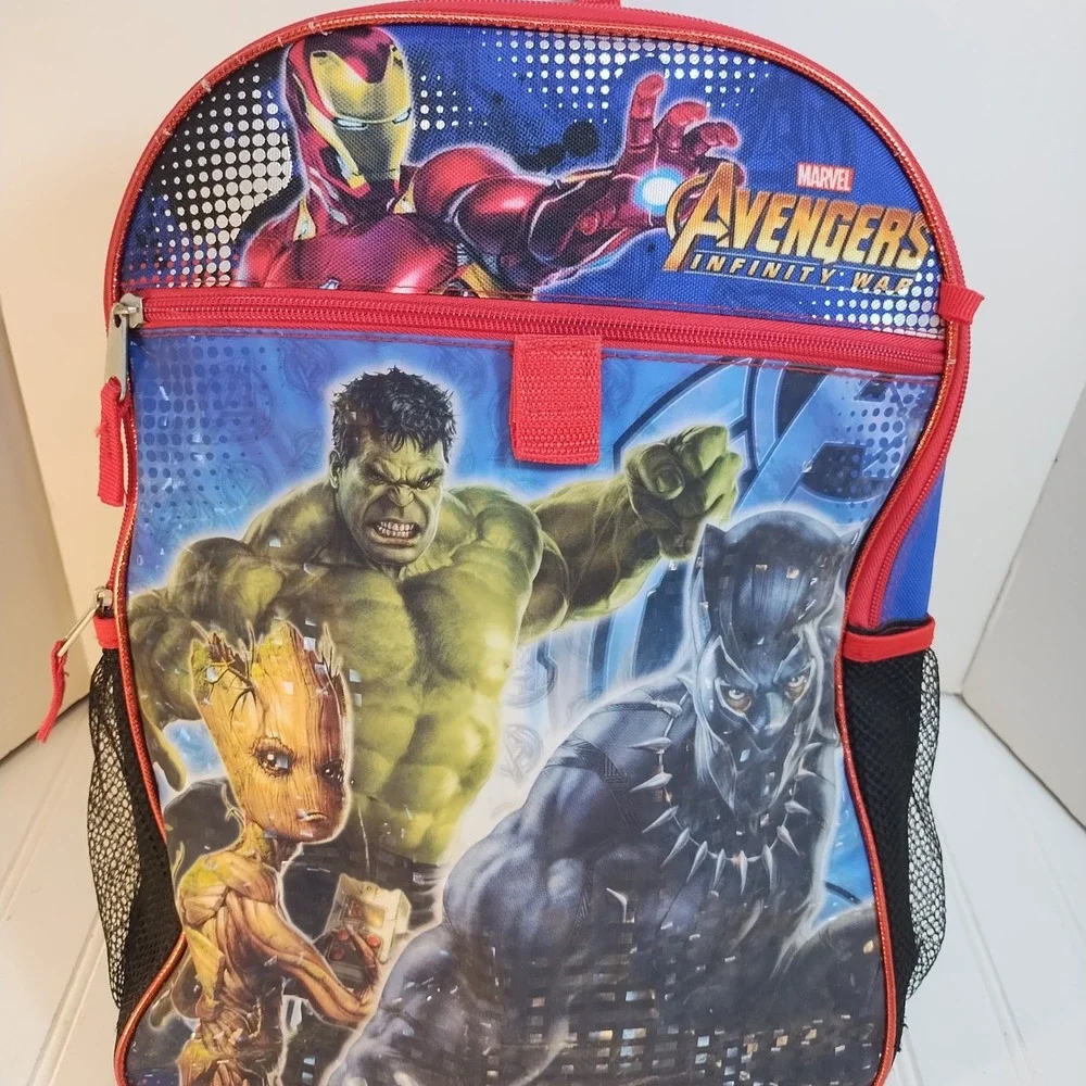 Marvel Avengers Infinity War Kids Backpack Blue Red Iron Man Hulk Groot 16in
